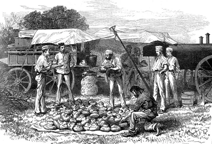 Framed Print : The Autumn Campaign: steam bakery - drawing a batch of loaves, 1872. Creator: Unknown Framed Print : The Autumn Campaign: steam bakery - drawing a batch of loaves, 1872. Creator: Unknown