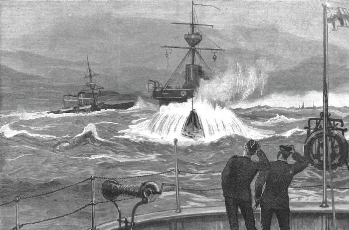 Framed Print : An Autumn Cruise with the Channel Squadron; An Ironclad in a heavy sea making Neptunes Beard's, Creator: Unknown. An Autumn Cruise with the Channel Squadron; An Ironclad in a heavy sea making Neptunes Beard's, Creator: Unknown Framed Print : An Autumn Cruise with the Channel Squadron; An Ironclad in a heavy sea making Neptunes Beard's, Creator: Unknown. An Autumn Cruise with the Channel Squadron; An Ironclad in a heavy sea making Neptunes Beard's, Creator: Unknown