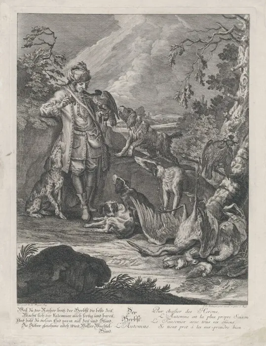 Framed Print : Autumn from the Dogs Four Seasons, 1720-1767. Creator: Johann Elias Ridinger Framed Print : Autumn from the Dogs Four Seasons, 1720-1767. Creator: Johann Elias Ridinger