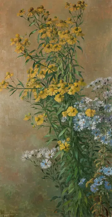 Framed Print : Autumn Flowers, Helenium and New York Aster, 1910. Creator: Gunnar Wennerberg Framed Print : Autumn Flowers, Helenium and New York Aster, 1910. Creator: Gunnar Wennerberg