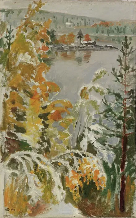 Framed Print : Autumn Landscape, First Snow, 1897. Creator: Akseli Gallen-Kallela Framed Print : Autumn Landscape, First Snow, 1897. Creator: Akseli Gallen-Kallela