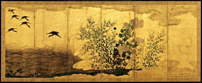 Framed Print : Autumn landscape with wild geese, c. 1650. Artist: Anonymous Framed Print : Autumn landscape with wild geese, c. 1650. Artist: Anonymous