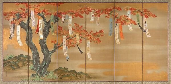 Autumn Maples with Poem Slips, 1654  /  81. Creator: Tosa Mitsuoki