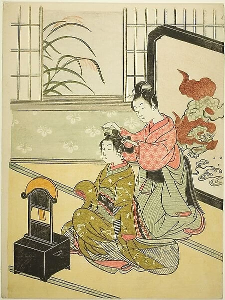 Autumn Moon in the Mirror (Kyodai no shugetsu), from the series 'Eight Views of the...', c. 1766. Creator: Suzuki Harunobu. Autumn Moon in the Mirror (Kyodai no shugetsu), from the series 'Eight Views of the...', c. 1766