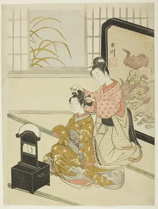 Framed Print : The Autumn Moon in the Mirror (Kyodai no shugetsu), from the series Eight Views...c. 1766. Creator: Suzuki Harunobu. The Autumn Moon in the Mirror (Kyodai no shugetsu), from the series Eight Views...c. 1766. Creator: Suzuki Harunobu Framed Print : The Autumn Moon in the Mirror (Kyodai no shugetsu), from the series Eight Views...c. 1766. Creator: Suzuki Harunobu. The Autumn Moon in the Mirror (Kyodai no shugetsu), from the series Eight Views...c. 1766. Creator: Suzuki Harunobu