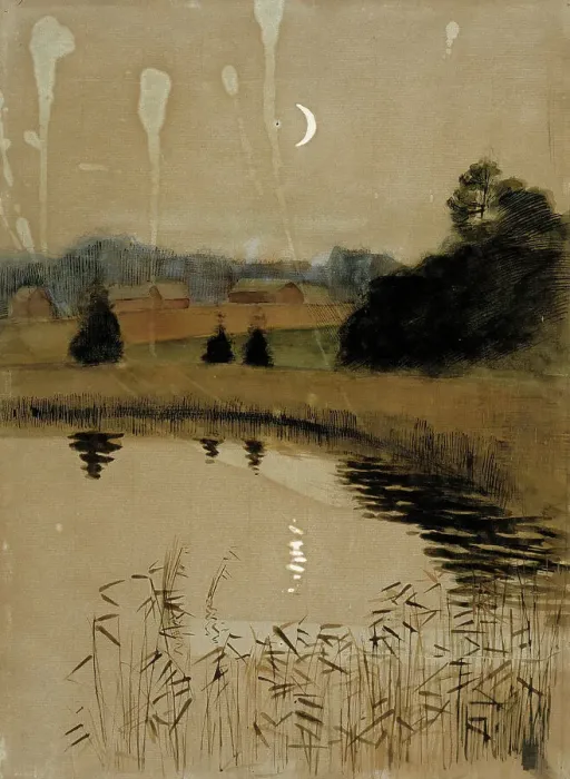 Framed Print : Autumn moonlight landscape, c1890s. Creator: Albert Edelfelt Framed Print : Autumn moonlight landscape, c1890s. Creator: Albert Edelfelt