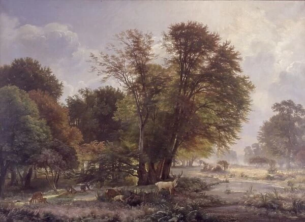 Autumn morning in the Jægersborg deer park, 1866. Creator: Carl Frederik Aagaard