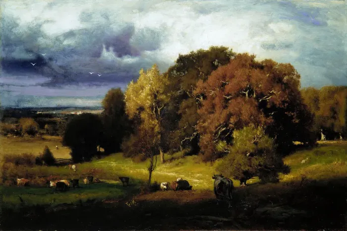 Framed Print : Autumn Oaks, ca. 1878. Creator: George Inness Framed Print : Autumn Oaks, ca. 1878. Creator: George Inness