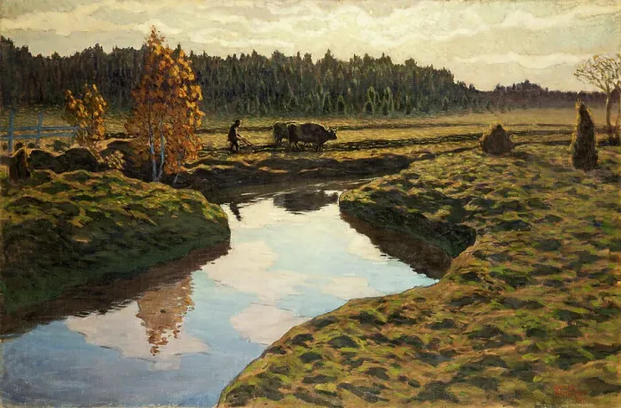 Framed Print : Autumn Ploughing in the Marshland, 1911. Creator: Almqvist, Ester (1869-1934) Framed Print : Autumn Ploughing in the Marshland, 1911. Creator: Almqvist, Ester (1869-1934)