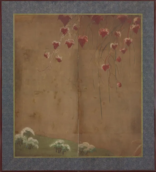 Framed Print : Autumn vine, distant trees and snow, Edo period, 1615-1868. Creator: Unknown Framed Print : Autumn vine, distant trees and snow, Edo period, 1615-1868. Creator: Unknown