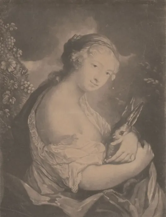 Framed Print : Autumn: a young woman holding a rabbit, 1775. Creator: Richard Houston Framed Print : Autumn: a young woman holding a rabbit, 1775. Creator: Richard Houston