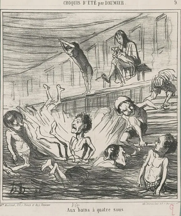Framed Print : Aux bains a quatre sous, 19th century. Creator: Honore Daumier Framed Print : Aux bains a quatre sous, 19th century. Creator: Honore Daumier