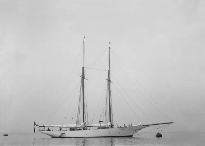 Framed Print : The auxiliary schooner Elizabeth at anchor. Creator: Kirk & Sons of Cowes Framed Print : The auxiliary schooner Elizabeth at anchor. Creator: Kirk & Sons of Cowes
