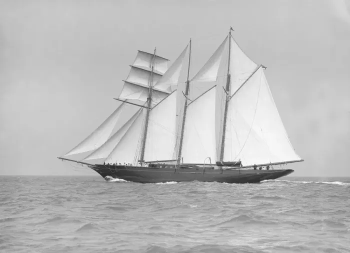 Framed Print : The auxiliary schooner La Cigale sailing close-hauled, 1913. Creator: Kirk & Sons of Cowes Framed Print : The auxiliary schooner La Cigale sailing close-hauled, 1913. Creator: Kirk & Sons of Cowes