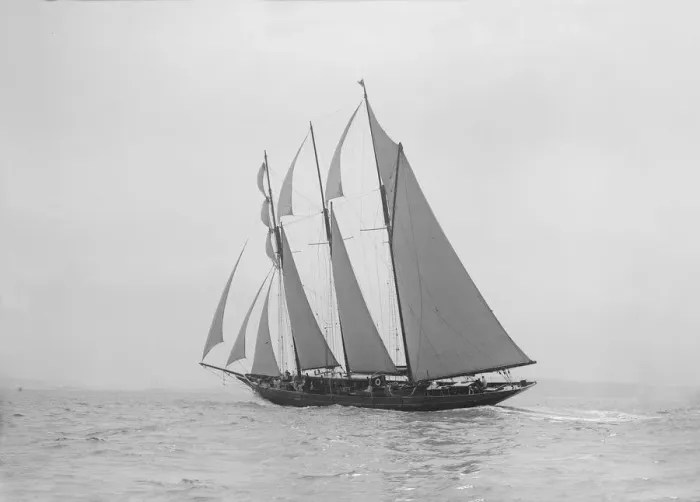 Framed Print : The auxiliary schooner La Cigale sailing close-hauled, 1913. Creator: Kirk & Sons of Cowes Framed Print : The auxiliary schooner La Cigale sailing close-hauled, 1913. Creator: Kirk & Sons of Cowes