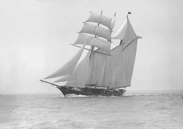 Framed Print : The auxiliary schooner La Cigale sailing close-hauled, 1913. Creator: Kirk & Sons of Cowes Framed Print : The auxiliary schooner La Cigale sailing close-hauled, 1913. Creator: Kirk & Sons of Cowes