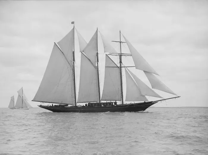 Framed Print : The auxiliary schooner La Cigale sailing close-hauled, 1913. Creator: Kirk & Sons of Cowes Framed Print : The auxiliary schooner La Cigale sailing close-hauled, 1913. Creator: Kirk & Sons of Cowes