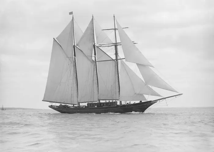Framed Print : The auxiliary schooner La Cigale sailing close-hauled, 1913. Creator: Kirk & Sons of Cowes Framed Print : The auxiliary schooner La Cigale sailing close-hauled, 1913. Creator: Kirk & Sons of Cowes