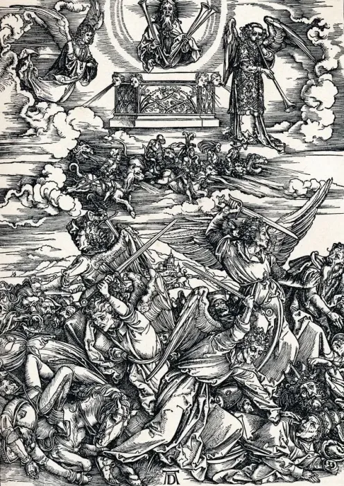Framed Print : The Four Avenging Angels, 1498 (1906). Artist: Albrecht Durer Framed Print : The Four Avenging Angels, 1498 (1906). Artist: Albrecht Durer