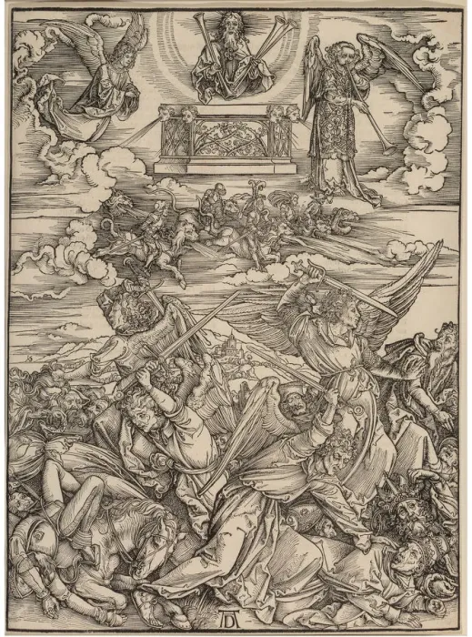 Framed Print : The Four Avenging Angels of Euphrates. From Apocalypsis cum Figuris, c. 1497 Framed Print : The Four Avenging Angels of Euphrates. From Apocalypsis cum Figuris, c. 1497