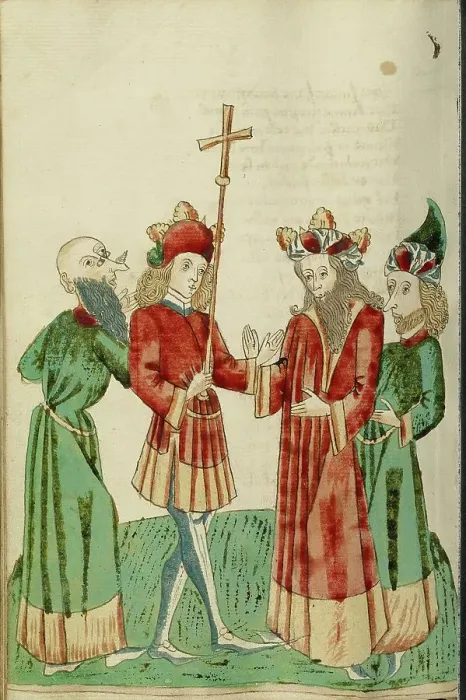 Framed Print : Avenir and Josaphat with Two Scholars; Barlaam und Josaphat, 1469. Creators: Hans Schilling, Diebolt Lauber Framed Print : Avenir and Josaphat with Two Scholars; Barlaam und Josaphat, 1469. Creators: Hans Schilling, Diebolt Lauber