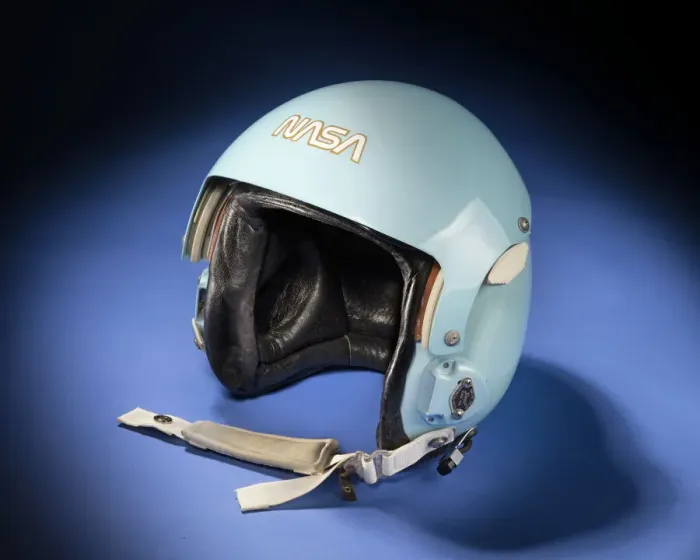 Framed Print : Aviator helmet belonging to Sally K. Ride, ca. 1983. Creator: Sierra Engineering Co Framed Print : Aviator helmet belonging to Sally K. Ride, ca. 1983. Creator: Sierra Engineering Co