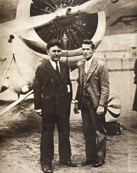 Aviators Wiley Post and Harold Gatty in front of Winnie Mae, New York, USA, 1931