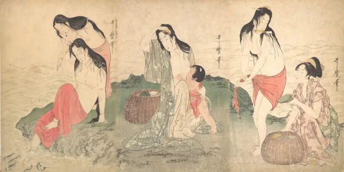 Framed Print : The Awabi Fishers, late 18th-early 19th century. Creator: Kitagawa Utamaro Framed Print : The Awabi Fishers, late 18th-early 19th century. Creator: Kitagawa Utamaro