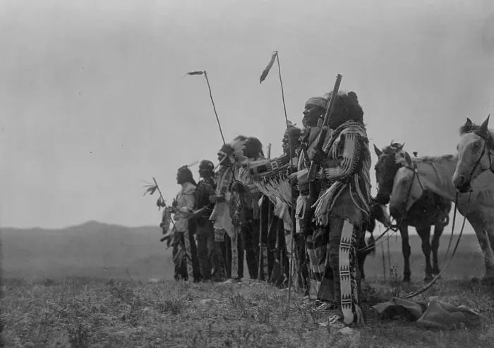 Framed Print : Awaiting the scouts return, Atsina, c1908. Creator: Edward Sheriff Curtis Framed Print : Awaiting the scouts return, Atsina, c1908. Creator: Edward Sheriff Curtis