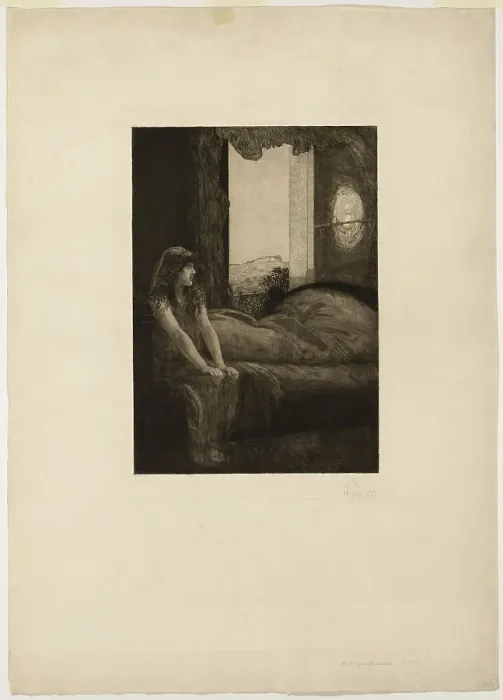 Framed Print : Awakening, plate eight from A Love, 1887, signed and dated in 1903. Creator: Max Klinger