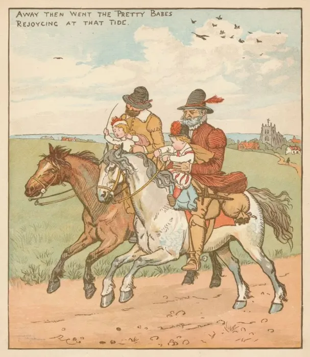 Framed Print : Away They Went The Pretty Babes, Rejoycing At That Tide c1878. Creator: Randolph Caldecott Framed Print : Away They Went The Pretty Babes, Rejoycing At That Tide c1878. Creator: Randolph Caldecott