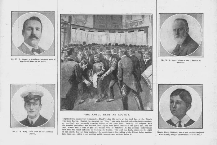 Framed Print : The Awful News at Lloyd s, with portraits of some of those on board the Titanic Framed Print : The Awful News at Lloyd s, with portraits of some of those on board the Titanic