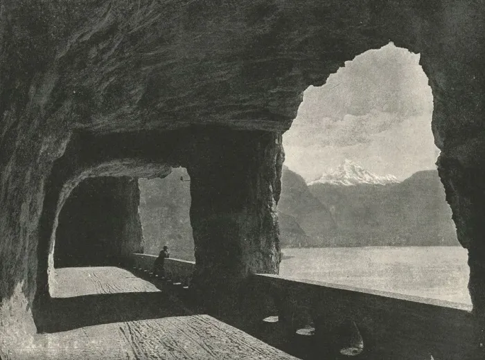 Framed Print : The Axenstrasse, near Fluelen, Switzerland, 1895. Creator: Unknown Framed Print : The Axenstrasse, near Fluelen, Switzerland, 1895. Creator: Unknown