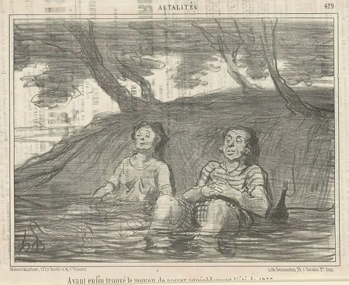 Framed Print : Ayant enfin trouvé le moyen de passer agréablement l'été de 1857, 19th century. Creator: Honore Daumier Framed Print : Ayant enfin trouvé le moyen de passer agréablement l'été de 1857, 19th century. Creator: Honore Daumier