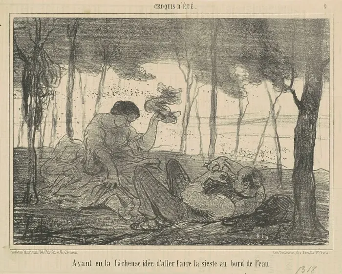 Framed Print : Ayant eu la facheuse idée d'aller faire la sieste au bord de l'eau, 19th century. Creator: Honore Daumier Framed Print : Ayant eu la facheuse idée d'aller faire la sieste au bord de l'eau, 19th century. Creator: Honore Daumier