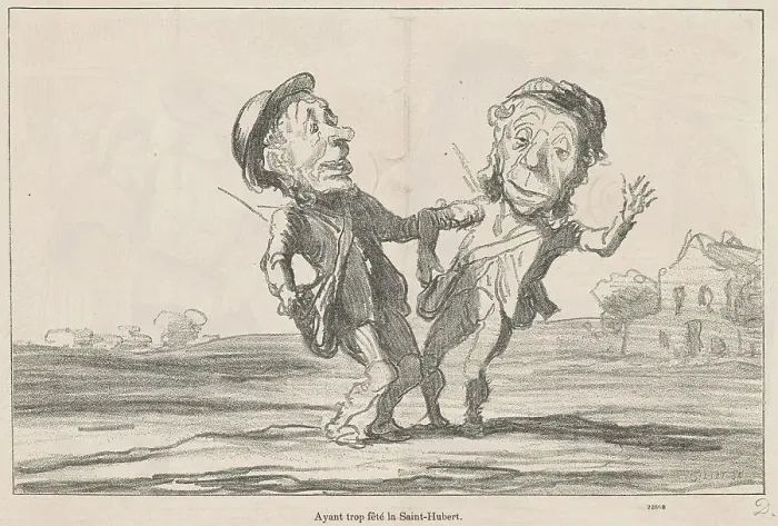 Framed Print : Ayant trop fêté la Saint-Hubert, 19th century. Creator: Honore Daumier Framed Print : Ayant trop fêté la Saint-Hubert, 19th century. Creator: Honore Daumier