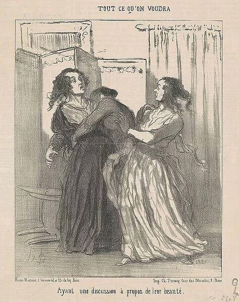 Ayant une discussion a propos de leur beauté, 19th century. Creator: Honore Daumier