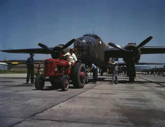Framed Print : B-25 bomber planes at the North American Aviation, Incorporated... Kansas City, Kansas, 1942. Creator: Alfred T Palmer Framed Print : B-25 bomber planes at the North American Aviation, Incorporated... Kansas City, Kansas, 1942. Creator: Alfred T Palmer