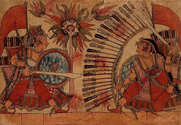 Babhruvahana Resumes his Fight with Vrishaketu (verso)... c1850. Creator: Unknown