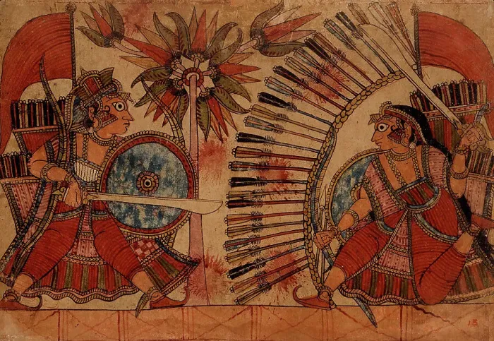 Framed Print : Babhruvahana Resumes his Fight with Vrishaketu (verso)... c1850. Creator: Unknown Framed Print : Babhruvahana Resumes his Fight with Vrishaketu (verso)... c1850. Creator: Unknown