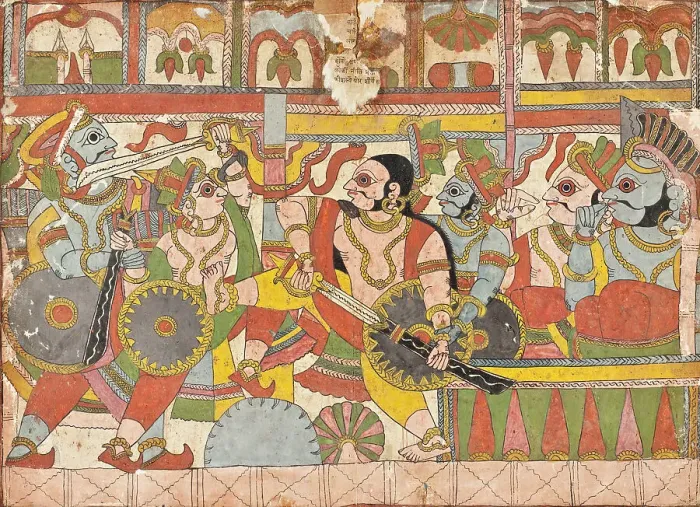 Framed Print : Babhruvahana Surrenders the Sacrificial Horse Syamakarna... c1850. Creator: Unknown Framed Print : Babhruvahana Surrenders the Sacrificial Horse Syamakarna... c1850. Creator: Unknown