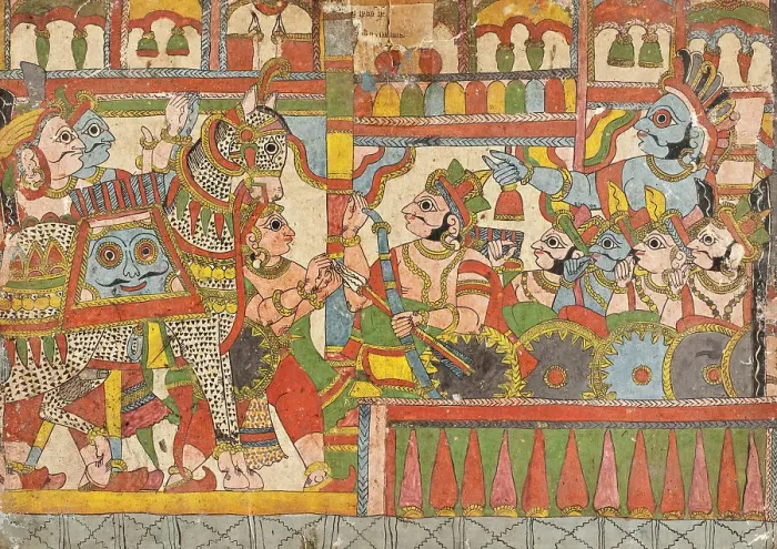 Framed Print : Babhruvahana Surrenders the Sacrificial Horse Syamakarna to His Father... c1850. Creator: Unknown Framed Print : Babhruvahana Surrenders the Sacrificial Horse Syamakarna to His Father... c1850. Creator: Unknown
