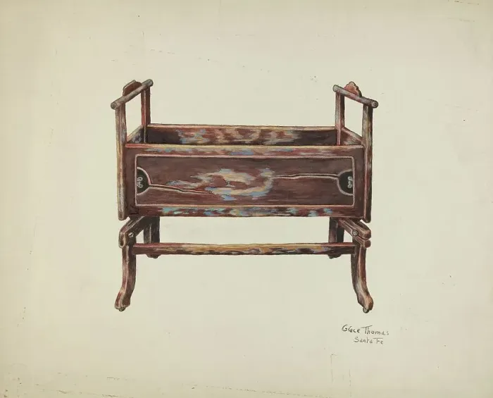 Framed Print : Baby Cradle, c. 1939. Creator: Grace Thomas Framed Print : Baby Cradle, c. 1939. Creator: Grace Thomas