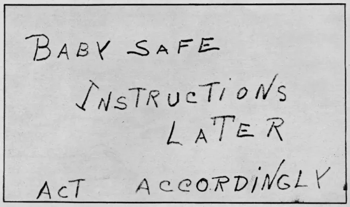 Framed Print : Baby Safe Instructions Later Act Accordingly, 1932, (1938) Framed Print : Baby Safe Instructions Later Act Accordingly, 1932, (1938)