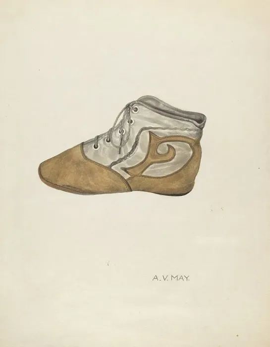 Framed Print : Baby Shoe, c. 1937. Creator: Ada V. May Framed Print : Baby Shoe, c. 1937. Creator: Ada V. May