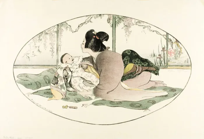 Framed Print : Baby Talk, 1908. Creator: Helen Hyde Framed Print : Baby Talk, 1908. Creator: Helen Hyde