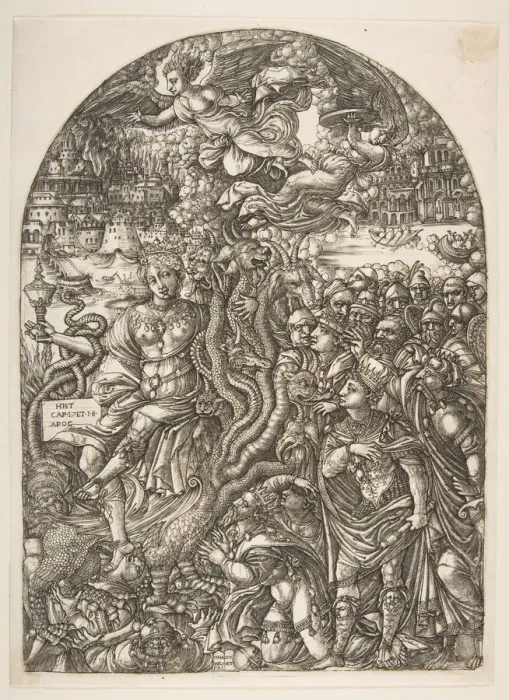 Framed Print : The Babylon Harlot seated on the Seven-Headed Beast, from the Apocalypse. n. d Framed Print : The Babylon Harlot seated on the Seven-Headed Beast, from the Apocalypse. n. d