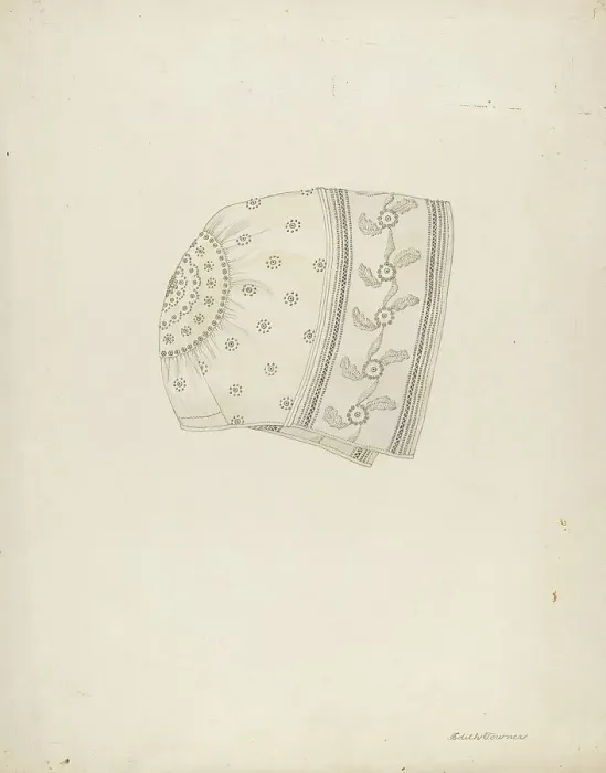 Framed Print : Baby's Bonnet, c. 1937. Creator: Edith Towner Framed Print : Baby's Bonnet, c. 1937. Creator: Edith Towner