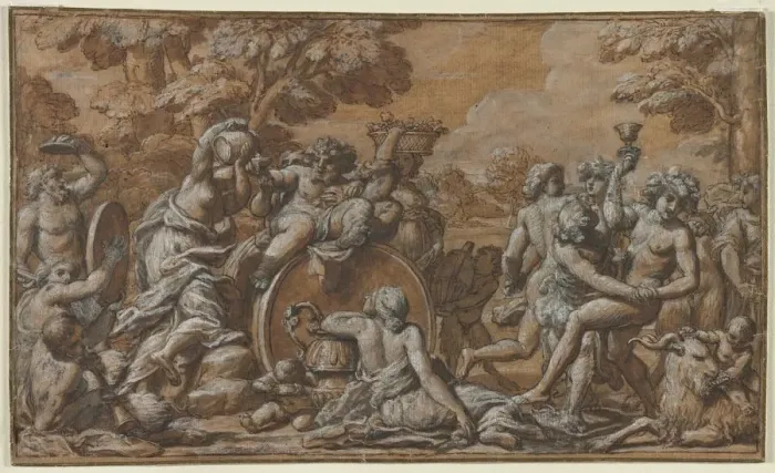 Framed Print : Bacchanal, 1600s. Creator: Pietro da Cortona (Italian, 1596-1669), circle of Framed Print : Bacchanal, 1600s. Creator: Pietro da Cortona (Italian, 1596-1669), circle of