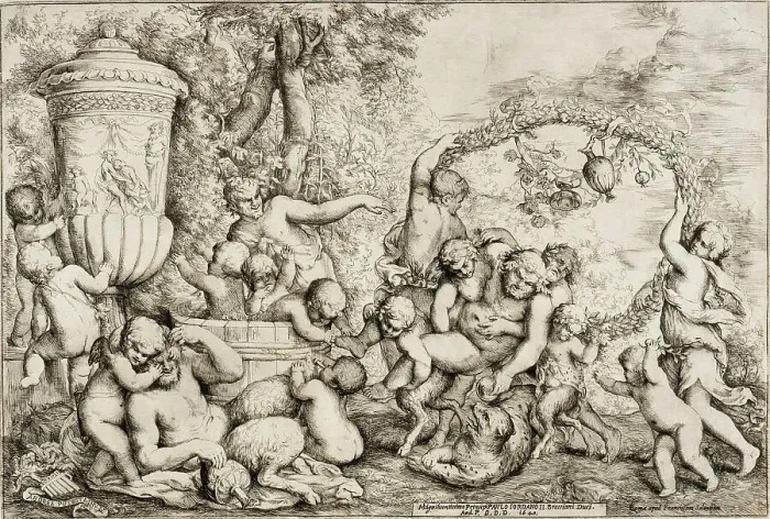 Framed Print : Bacchanal, 1640. Creators: Giovanni Andrea Podestà, Francesco Salamanca Framed Print : Bacchanal, 1640. Creators: Giovanni Andrea Podestà, Francesco Salamanca